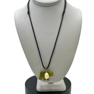 Nephrite Jade Trunk Up Elephant with Double-Headed White Buddha Pendant Necklace